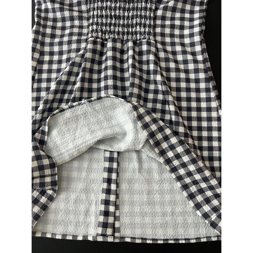 Sold*Black White Gingham Button Front Mini Dress Short Sleeve Smocked Med 1009 - Picture 10 of 10